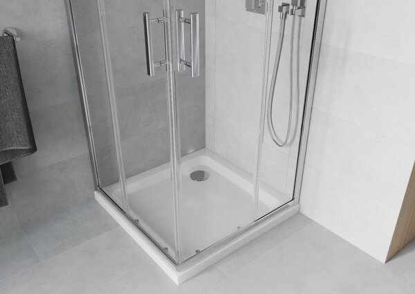 Mexen Rio kvadratna tuš kabina 80 x 80 cm, prozirna, krom + plitki tuš, bijela - 860-080-080-01-00-4010