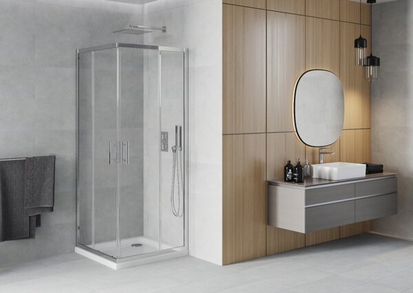 Mexen Rio kvadratna tuš kabina 80 x 80 cm, prozirna, krom + plitki tuš, bijela - 860-080-080-01-00-4010