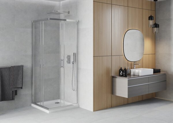 Mexen Rio kvadratna tuš kabina 80 x 80 cm, prozirna, krom + plitki tuš, bijela - 860-080-080-01-00-4010