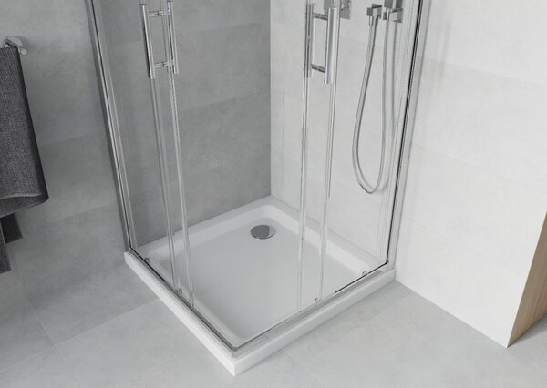 Mexen Rio kvadratna tuš kabina 80 x 80 cm, prozirna, krom + plitki tuš, bijela - 860-080-080-01-00-4010