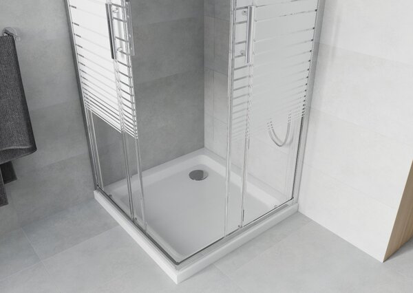 Mexen Rio kvadratna tuš kabina 80 x 80 cm, bijele pruge, krom + Flat tuš kada, bijela - 860-080-080-01-20-4010
