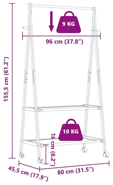 Stalak za odjeću s policama i kotačima 96x45 5x155 5 cm bambusa - 96 cm 1 s kotačima tkanina