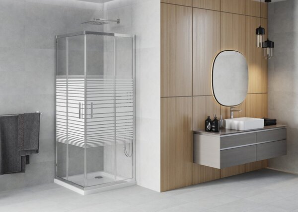 Mexen Rio kvadratna tuš kabina 80 x 80 cm, bijele pruge, krom + Flat tuš kada, bijela - 860-080-080-01-20-4010