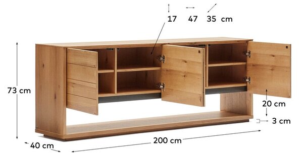 Niska komoda u dekoru hrasta u prirodnoj boji 200x74 cm Alguema – Kave Home