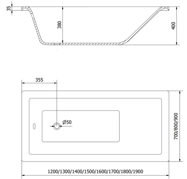 Mexen Cubik pravokutna kada 120 x 70 cm s oblogom, bijela - 55031207000X