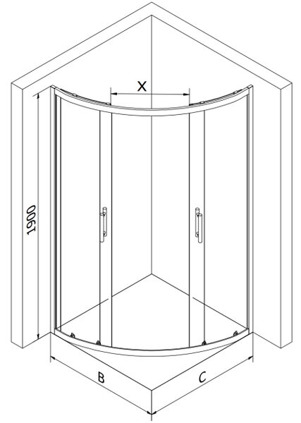 Mexen Rio polukružna tuš kabina 70 x 70 cm, mraz, krom + tuš kada, bijela - 863-070-070-01-30-4710