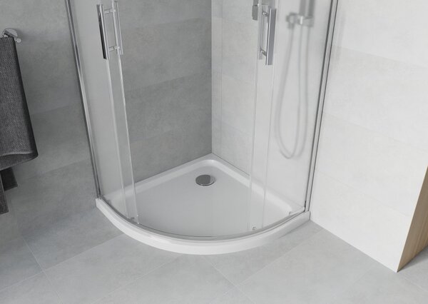 Mexen Rio polukružna tuš kabina 80 x 80 cm, matirano, kromirano + Flat tuš kada, bijela - 863-080-080-01-30-4110