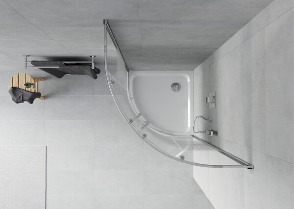 Mexen Rio polukružna tuš kabina 80 x 80 cm, bijele pruge, krom + plitica Flat, bijela - 863-080-080-01-20-4110