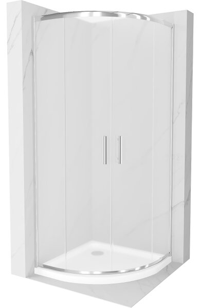Mexen Rio polukružna tuš kabina 80 x 80 cm, matirano, kromirano + Flat tuš kada, bijela - 863-080-080-01-30-4110