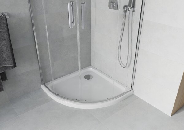 Mexen Rio polukružna tuš kabina 80 x 80 cm, prozirna, krom + Flat tuš kada, bijela - 863-080-080-01-00-4110