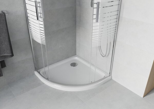 Mexen Rio polukružna tuš kabina 80 x 80 cm, bijele pruge, krom + plitica Flat, bijela - 863-080-080-01-20-4110