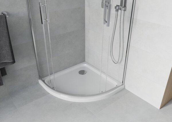 Mexen Rio polukružna tuš kabina 80 x 80 cm, prozirna, krom + Flat tuš kada, bijela - 863-080-080-01-00-4110