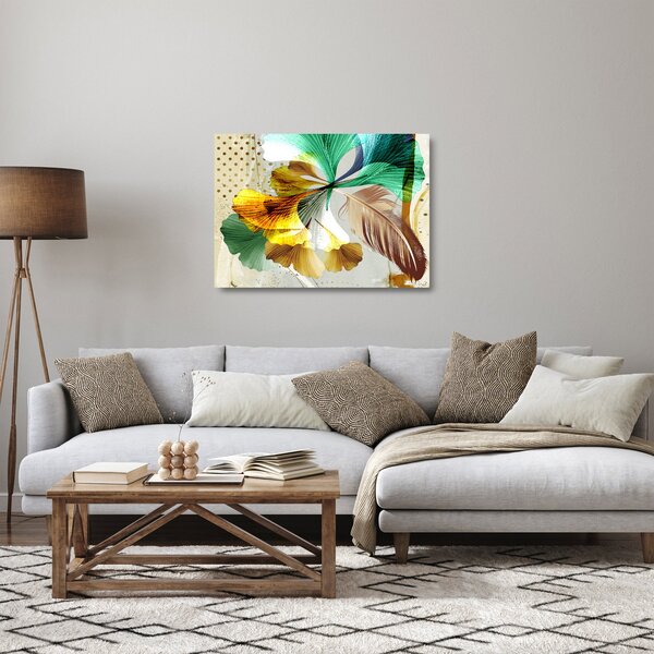 Staklena slika - Lišće s perjem (70x50 cm)