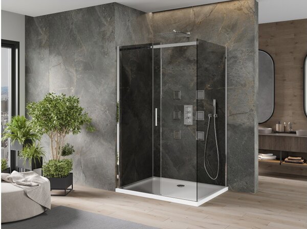 Mexen Omega klizna i brodsdki tuš kabina 100 x 90 cm, grafit, krom + Flat, bijeli - 825-100-090-01-40-4010