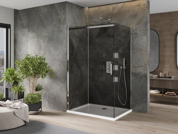 Mexen Omega klizna i brodsdki tuš kabina 100 x 90 cm, grafit, krom + Flat, bijeli - 825-100-090-01-40-4010