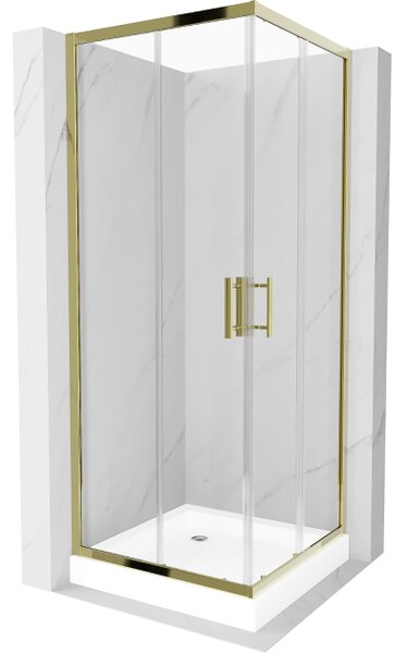 Mexen Rio kvadratna tuš kabina 80 x 80 cm, prozirna, zlatna + plitica, bijela - 860-080-080-50-00-4510