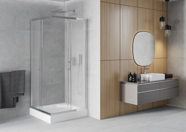 Mexen Rio kvadratna tuš kabina 90 x 90 cm, matirano staklo, krom + tuš kada, bijela - 860-090-090-01-30-4510
