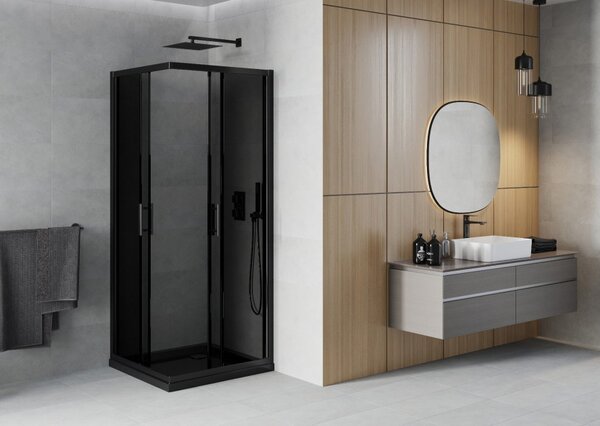 Mexen Rio kvadratna tuš kabina 80 x 80 cm, grafit, crna + Flat tuš kada, crna - 860-080-080-70-40-4070B