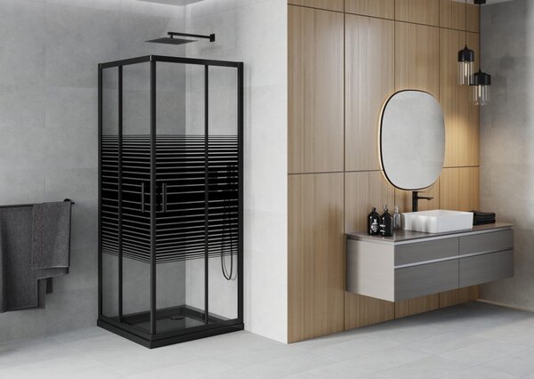 Mexen Rio kvadratna tuš kabina 70 x 70 cm, crne trake, crna + Flat tuš kada, crna - 860-070-070-70-20-4070B