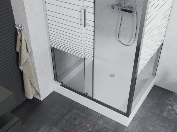 Mexen Apia klizna tuš kabina klizna 100 x 80 cm, bijele pruge, krom + kada Rio - 840-100-080-01-20-4510