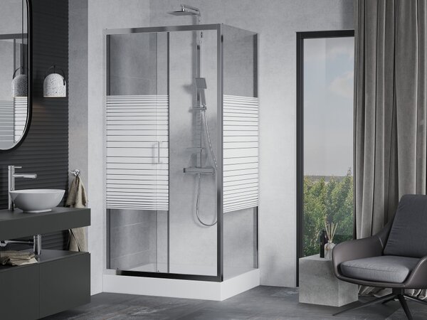 Mexen Apia klizna tuš kabina klizna 100 x 80 cm, bijele pruge, krom + kada Rio - 840-100-080-01-20-4510