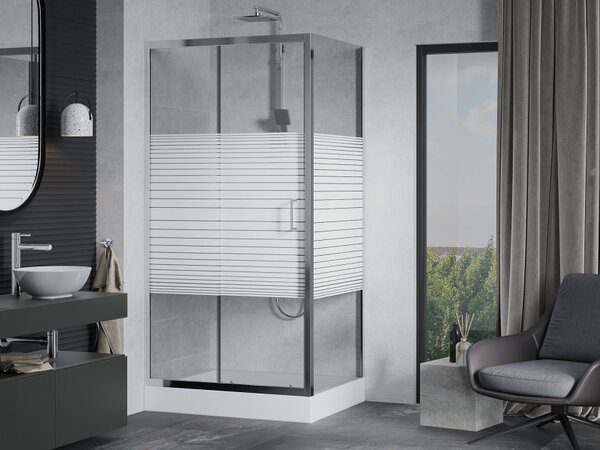 Mexen Apia klizna tuš kabina klizna 100 x 80 cm, bijele pruge, krom + kada Rio - 840-100-080-01-20-4510