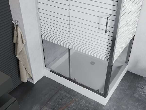 Mexen Apia klizna tuš kabina klizna 100 x 80 cm, bijele pruge, krom + kada Rio - 840-100-080-01-20-4510