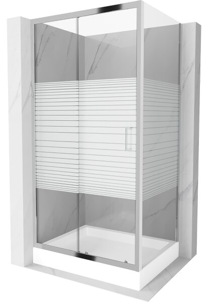 Mexen Apia klizna tuš kabina klizna 100 x 80 cm, bijele pruge, krom + kada Rio - 840-100-080-01-20-4510