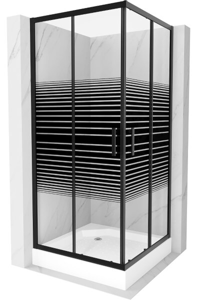 Mexen Rio kvadratna tuš kabina 90 x 90 cm, crne trake, crna + plitica, bijela - 860-090-090-70-20-4510
