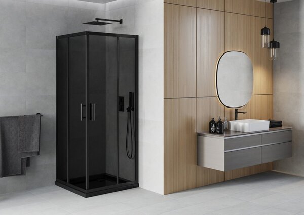 Mexen Rio kvadratna tuš kabina 80 x 80 cm, grafit, crna + Flat tuš kada, crna - 860-080-080-70-40-4070B