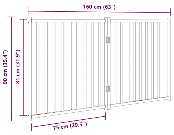 Vrata za pse sklopiva 2 panela crna 160 cm od masivna jelovina - Crna 80 x 90 x 2 cm 2 Crna