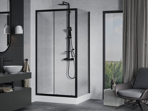 Mexen Apia klizna tuš kabina klizna 120 x 90 cm, prozirna, crna + pladanj Rio - 840-120-090-70-00-4510