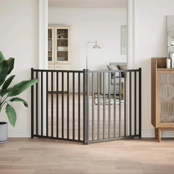 Vrata za pse sklopiva 2 panela crna 160 cm od masivna jelovina - Crna 80 x 90 x 2 cm 2 Crna
