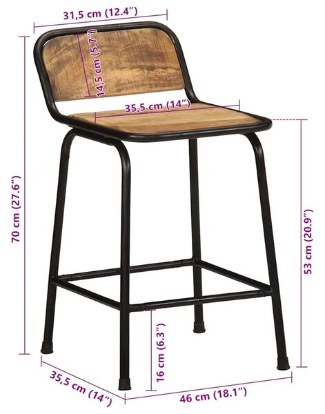 Barski stolci 4 kom 46x35 5x70 cm masivnog grubog drva manga - 46 x 35.5 x 70 cm 4 Grubo masivno drvo manga 46 x 35.5 x 70 cm