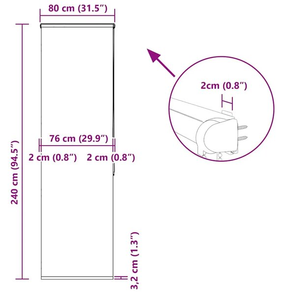 Rolo zavjesa za tuš s kazetom 80x240 cm širina tkanine 76 cm - Bijela 80 x 240 cm s kazetom Bijela