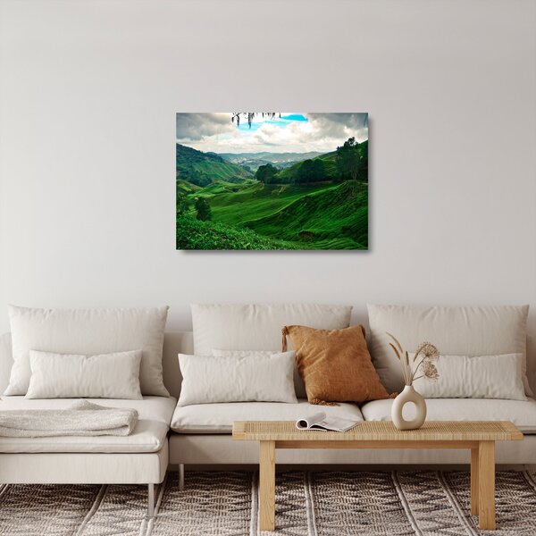Staklena slika - Plantaže čaja u Maleziji (70x50 cm)