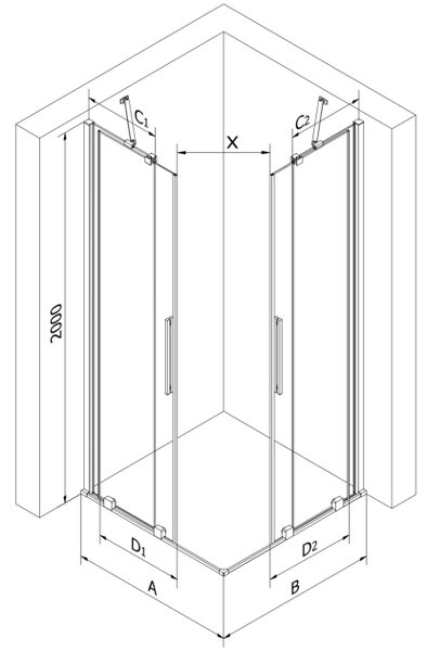 Mexen Velar Duo klizna pregrada za tuš klizna 90 x 80 cm, prozirna, krom - 871-090-080-02-01