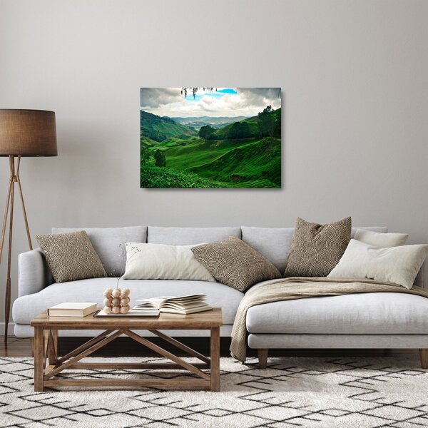 Staklena slika - Plantaže čaja u Maleziji (70x50 cm)