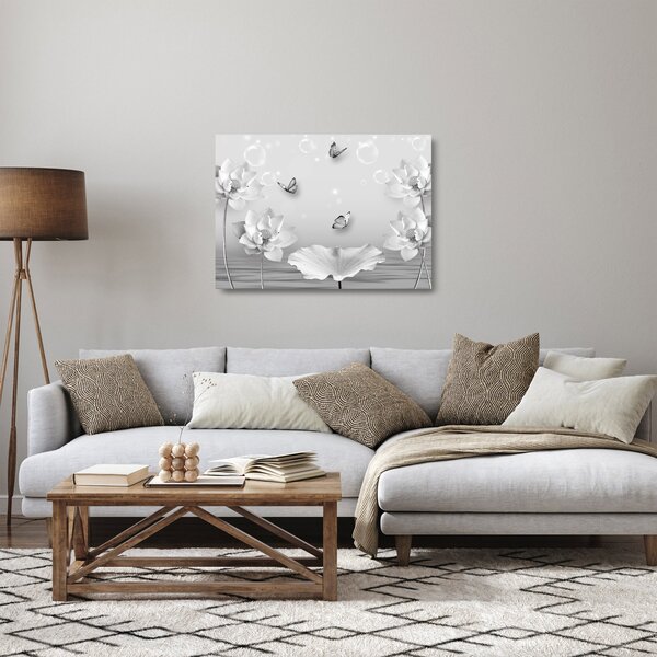 Staklena slika - Cvjetni dizajn s leptirima (70x50 cm)