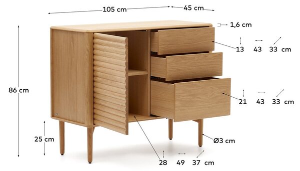 Niska komoda u dekoru hrasta u prirodnoj boji 105x86 cm Lenon – Kave Home