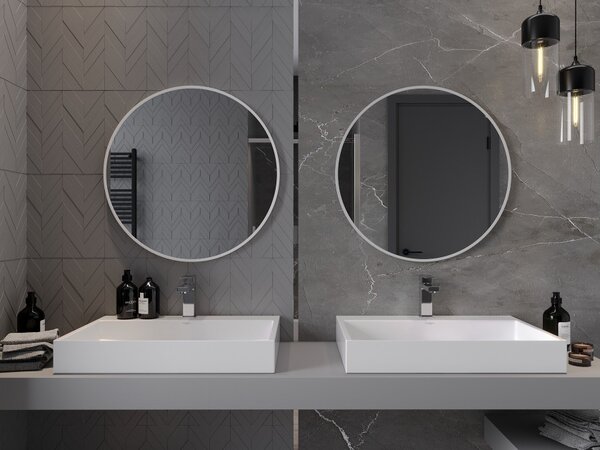 Mexen Loft okruglo ogledalo za kupaonicu 70 cm, bijeli okvir - 9850-070-070-000-20