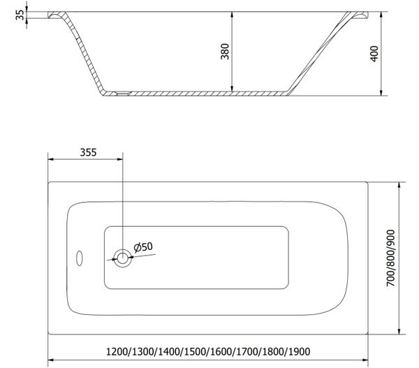 Mexen Vega pravokutna kada 120 x 70 cm s kućištem, bijela - 55011207000X