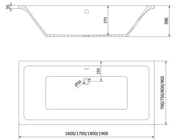 Mexen Cube pravokutna kada 160 x 70 cm, bijela - 55051607000