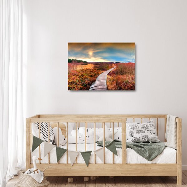 Staklena slika - Jesenska cesta kroz krajolik (70x50 cm)