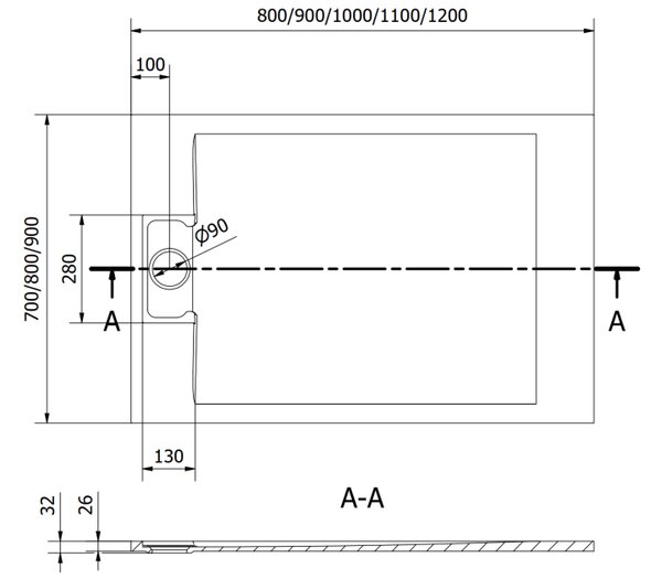 Mexen Otto pravokutna tuš kada SMC 90 x 80 cm, bijela - 4N108090