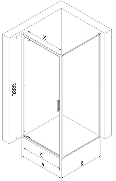 Mexen Exo ljuljna tuš kabina 90 x 90 cm, prozirna, krom - 8181-090-090-01-00