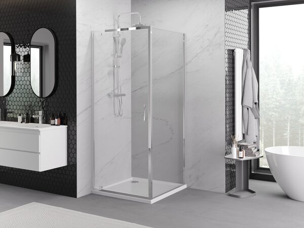 Mexen Exo ljuljna tuš kabina 90 x 90 cm, prozirna, krom - 8181-090-090-01-00
