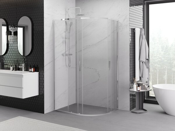 Mexen Exo asimetrična polukružna klizna tuš kabina 90 x 80 cm, prozirna, krom - 8132-090-080-01-00