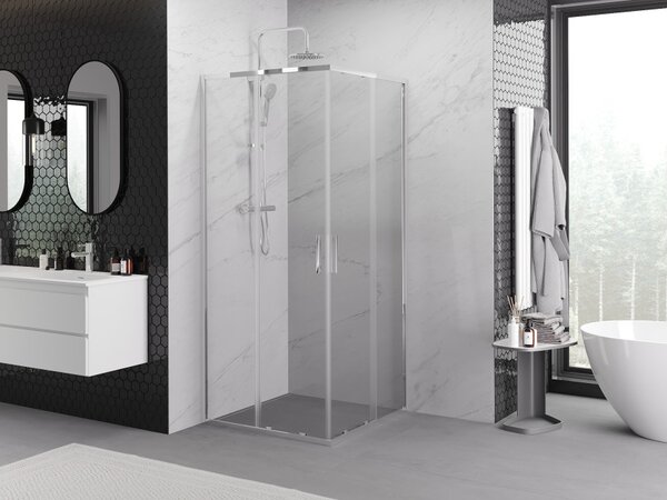 Mexen Exo klizna tuš kabina klizna kvadratna 90 x 90 cm, transparentna, krom - 8111-090-090-01-00