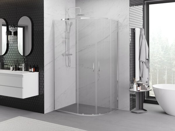 Mexen Exo-S Duo asimetrična, polukružna tuš kabina klizna 90 x 80 cm, prozirna, krom - 8132-090-080-01-00